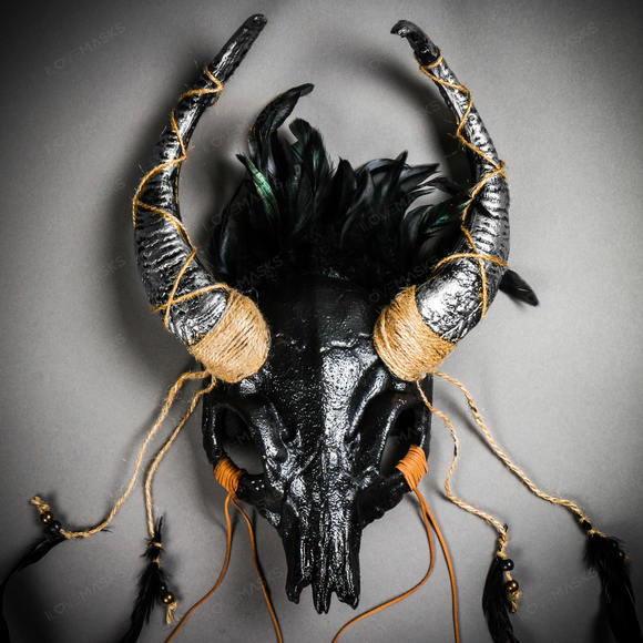 Antelope Devil Silver Horns Animal Skull Ghost Masquerade Mask - Black - Picture 3 of 10